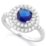 AWESOME !  1 1/3 CARAT CREATED BLUE SAPPHIRE &  1/2 CARAT (52 PCS) FLAWLESS CREATED DIAMOND 925 STERLING SILVER HALO RING - Wholesalekings.com