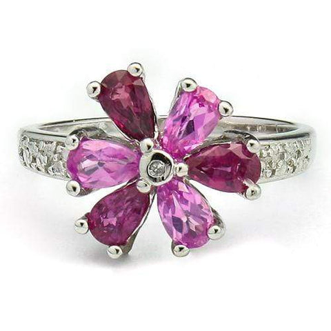 AWESOME 1.35 CT LAB CREATED PINK TOPAZ & 1PCS GENUINE DIAMOND PLATINUM OVER 0.925 STERLING SILVER RING - Wholesalekings.com