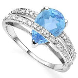 AWESOME 1.57 CT BLUE TOPAZ & 4 PCS WHITE DIAMOND 0.925 STERLING SILVER W/ PLATINUM RING - Wholesalekings.com
