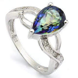 AWESOME 1.92 CT BLUE MYSTIC GEMSTONE & 2 PCS GENUINE DIAMOND 0.925 STERLING SILVER W/ PLATINUM RING - Wholesalekings.com