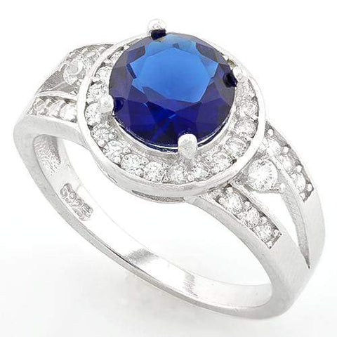 AWESOME !  2 CARAT CREATED BLUE SAPPHIRE &  1/3 CARAT (34 PCS) FLAWLESS CREATED DIAMOND 925 STERLING SILVER HALO RING - Wholesalekings.com