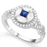 AWESOME !  CREATED BLUE SAPPHIRE  925 STERLING SILVER HALO RING - Wholesalekings.com