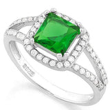 BEAUTEOUS !   1 1/2 CARAT CREATED EMERALD &  5 3/5 CARAT (56 PCS) FLAWLESS CREATED DIAMOND 925 STERLING SILVER HALO RING - Wholesalekings.com