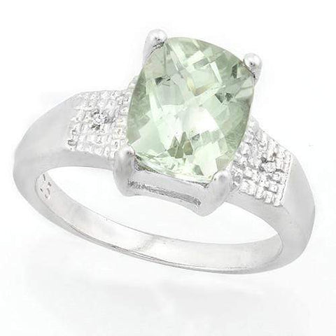 BEAUTEOUS ! 2 1/2 CARAT GREEN AMETHYST & DIAMOND 925 STERLING SILVER RING - Wholesalekings.com