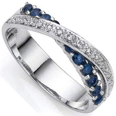 BEAUTEOUS !  8 2/5 CARAT (11 PCS) GENUINE SAPPHIRE &   DIAMOND 925 STERLING SILVER RING - Wholesalekings.com