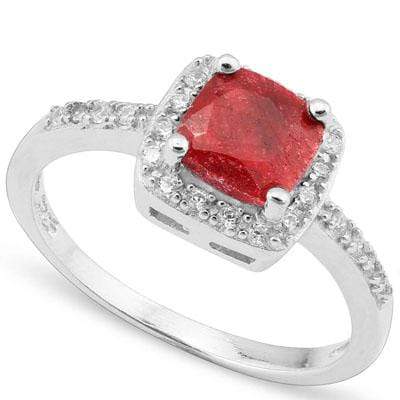 BEAUTIFUL 1.954 CARAT TW DYED GENUINE RUBY & CREATED WHITE SAPPHIRE PLATINUM OVER 0.925 STERLING SILVER RING - Wholesalekings.com