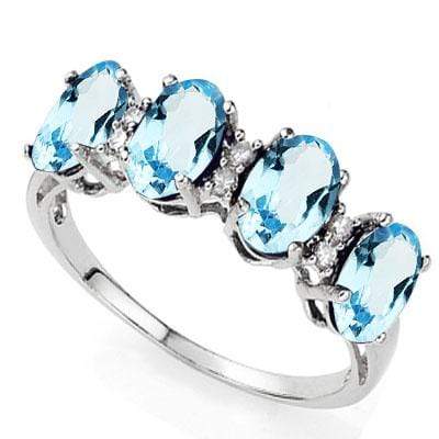 BEAUTIFUL 2.02 CARAT TW (6 PCS) BLUE TOPAZ & GENUINE DIAMOND PLATINUM OVER 0.925 STERLING SILVER RING - Wholesalekings.com