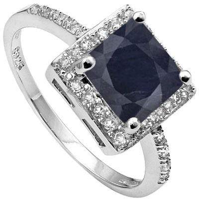 BEAUTIFUL 2.356 CARAT TW DYED GENUINE SAPPHIRE & CREATED WHITE SAPPHIRE PLATINUM OVER 0.925 STERLING SILVER RING - Wholesalekings.com