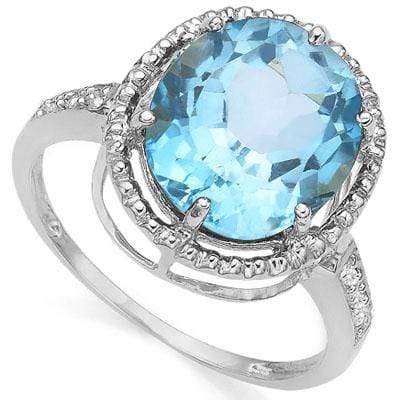 BEAUTIFUL 5.60 CT BLUE TOPAZ & 2 PCS WHITE DIAMOND PLATINUM OVER 0.925 STERLING SILVER RING - Wholesalekings.com