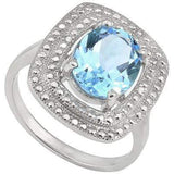 BRILLIANT 3.13 CT BLUE TOPAZ & 2 PCS WHITE DIAMOND PLATINUM OVER 0.925 STERLING SILVER RING - Wholesalekings.com