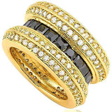 BRILLIANT 5.40 CT BLACK ONYX & 160 PCS CREATED WHITE SAPPHIRE 18K YELLOW GOLD OVER STERLING SILVER RING - Wholesalekings.com