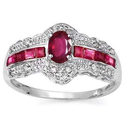 CAPTIVATING 0.56 CT AFRICAN RUBY & 8 PCS AFRICAN RUBY 10K SOLID WHITE GOLD RING - Wholesalekings.com