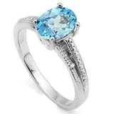 CAPTIVATING 1.65 CT BLUE TOPAZ & 2 PCS WHITE DIAMOND PLATINUM OVER 0.925 STERLING SILVER RING - Wholesalekings.com
