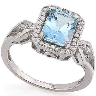 CAPTIVATING 2.40 CT BLUE TOPAZ & 1PCS GENUINE DIAMOND PLATINUM OVER 0.925 STERLING SILVER RING - Wholesalekings.com