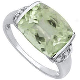 CAPTIVATING 4.49 CT GREEN AMETHYST & 2 PCS WHITE DIAMOND 0.925 STERLING SILVER W/ PLATINUM RING - Wholesalekings.com