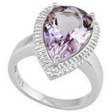 CAPTIVATING 5.35 CT PINK AMETHYST & 2PCS GENUINE DIAMOND PLATINUM OVER 0.925 STERLING SILVER RING - Wholesalekings.com