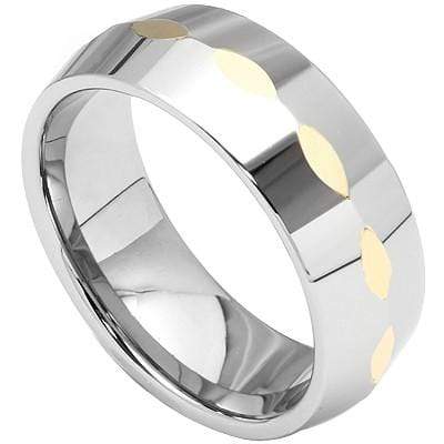 CAPTIVATING FACETED HEAVYLY POLISHED  CARBIDE TUNGSTEN RING - Wholesalekings.com