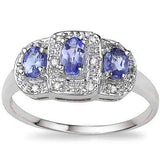 CHARMING 0.45 CT GENUINE TANZANITE & 2 PCS GENUINE DIAMOND 0.925 STERLING SILVER W/ PLATINUM RING - Wholesalekings.com