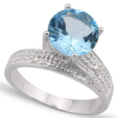 CHARMING 3.211 CARAT TW BLUE TOPAZ & GENUINE DIAMOND PLATINUM OVER 0.925 STERLING SILVER RING - Wholesalekings.com