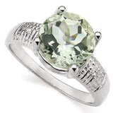 CHARMING 3.34 CT GREEN AMETHYST & 2PCS GENUINE DIAMOND PLATINUM OVER 0.925 STERLING SILVER RING - Wholesalekings.com