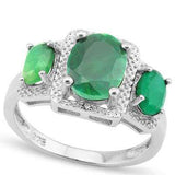 CHARMING 3.7 CARAT TW DYED GENUINE EMERALD & GENUINE DIAMOND PLATINUM OVER 0.925 STERLING SILVER RING - Wholesalekings.com