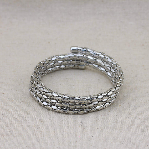 Chunky Silver Toned Snake Chain Layered Alloy Bracelet - Wholesalekings.com