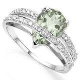 CLASSIC 1.71 CT GREEN AMETHYST & 20 PCS WHITE DIAMOND 10K SOLID WHITE GOLD RING - Wholesalekings.com