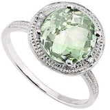 CLASSIC 2.506 CARAT TW  GREEN AMETHYST & GENUINE DIAMOND PLATINUM OVER 0.925 STERLING SILVER RING - Wholesalekings.com