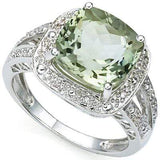 CLASSIC 3.62 CARAT GREEN AMETHYST & 12 PCS GENUINE DIAMOND 10K SOLID WHITE GOLD - Wholesalekings.com