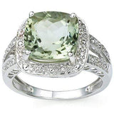 CLASSIC 3.62 CARAT GREEN AMETHYST & 12 PCS GENUINE DIAMOND 10K SOLID WHITE GOLD - Wholesalekings.com