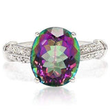 CLASSIC 4.58 CT MYSTIC GEMSTONE & 8 PCS WHITE DIAMOND 10K SOLID WHITE GOLD RING - Wholesalekings.com