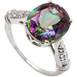 CLASSIC 4.58 CT MYSTIC GEMSTONE & 8 PCS WHITE DIAMOND 10K SOLID WHITE GOLD RING - Wholesalekings.com