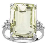 CLASSIC 8.90 CT GREEN AMETHYST & 12PCS GENUINE DIAMOND 10K SOLID WHITE GOLD RING - Wholesalekings.com