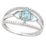 CLASSIC  BABY SWISS BLUE TOPAZS &  1/3 CARAT AQUAMARINES 925 STERLING SILVER RING - Wholesalekings.com