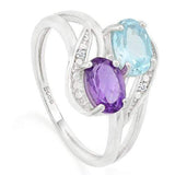 CLASSIC  BABY SWISS BLUE TOPAZS &  3/4 CARAT AMETHYSTS 925 STERLING SILVER RING - Wholesalekings.com