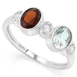 CLASSIC  GARNETS &  2/5 CARAT AQUAMARINES 925 STERLING SILVER RING - Wholesalekings.com