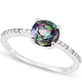 CLASSY 1.259 CARAT TW (21 PCS) MYSTIC GEMSTONE & CREATED WHITE SAPPHIRE PLATINUM OVER 0.925 STERLING SILVER RING - Wholesalekings.com