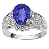 CLASSY 1.30 CT GENUINE TANZANITE & 30PCS WHITE DIAMOND 10K SOLID WHITE GOLD RING - Wholesalekings.com