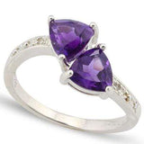 CLASSY 1.451 CARAT TW (4 PCS) AMETHYST & GENUINE DIAMOND PLATINUM OVER 0.925 STERLING SILVER RING - Wholesalekings.com