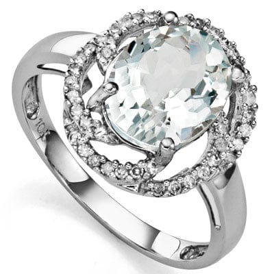 CLASSY 2.26 CARAT  AQUAMARINE & GENUINE DIAMOND 925 STERLING SILVER RING - Wholesalekings.com