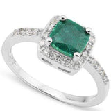 CLASSY 1.59 CARAT TW DYED GENUINE EMERALD & CREATED WHITE SAPPHIRE PLATINUM OVER 0.925 STERLING SILVER RING - Wholesalekings.com