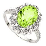 CLASSY 1.70 CT PERIDOT & 2PCS GENUINE DIAMOND PLATINUM OVER 0.925 STERLING SILVER RING - Wholesalekings.com