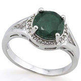 CLASSY 2.3 CARAT TW (3 PCS) DYED GENUINE EMERALD & GENUINE DIAMOND PLATINUM OVER 0.925 STERLING SILVER RING - Wholesalekings.com