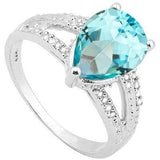 CLASSY 2.302 CARAT TW BLUE TOPAZ & GENUINE DIAMOND PLATINUM OVER 0.925 STERLING SILVER RING - Wholesalekings.com