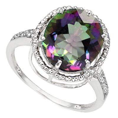 CLASSY 4.352 CARAT TW (3 PCS) MYSTIC GEMSTONE & GENUINE DIAMOND PLATINUM OVER 0.925 STERLING SILVER RING - Wholesalekings.com