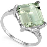 CLASSY 4.65 CT GREEN AMETHYST & 2 PCS WHITE DIAMOND 0.925 STERLING SILVER W/ PLATINUM RING - Wholesalekings.com