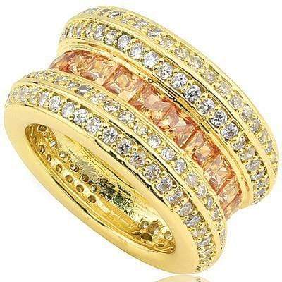 CLASSY 5.40 CT CREATED YELLOW SAPPHIRE & 160 PCS CREATED WHITE SAPPHIRE 18K YELLOW GOLD OVER STERLING SILVER RING - Wholesalekings.com