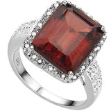 CLASSY 6.95 CT GARNET & 2 PCS WHITE DIAMOND 0.925 STERLING SILVER W/ PLATINUM RING - Wholesalekings.com