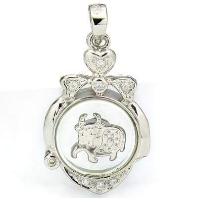 CLASSY WHITE GERMAN SILVER ROTATABLE CHINESE ZODIAC OX PENDANT - Wholesalekings.com