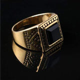 CLASSY YELLOW GOLD PLATED ALLOY RINGS WITH BLACK ONYX - Wholesalekings.com